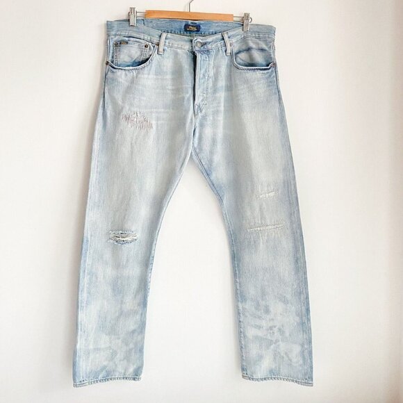 Polo Ralph Laure Ligh wash Distressed men's  Jeans Button Fly 38'W - Picture 1 of 9
